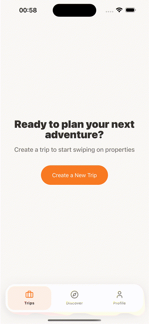 SwipeStay app showing property swipe interface